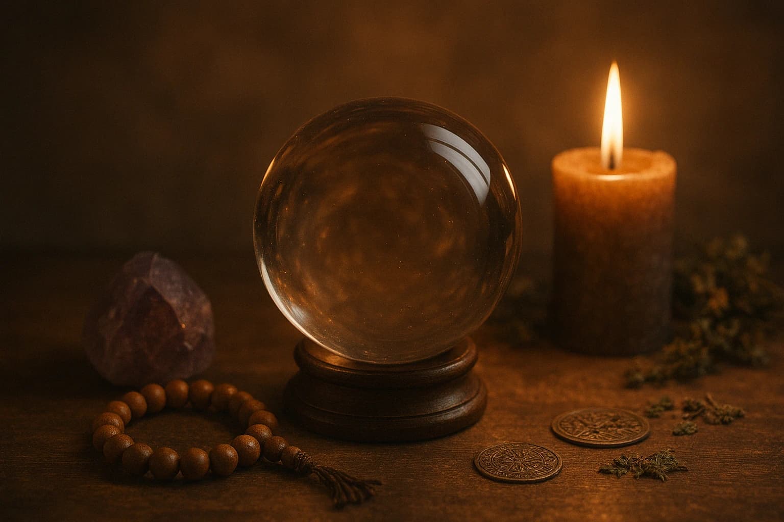 Kristallkugel auf Tisch für Online-Hellsehen-Beratung