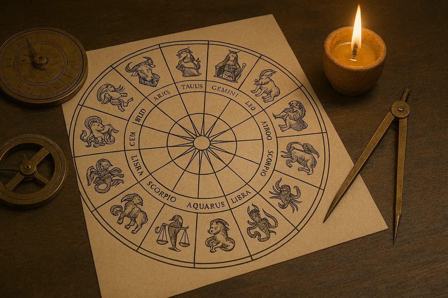 Tierkreisrad und astrologische Zeichen für Online-Astrologie-Beratung